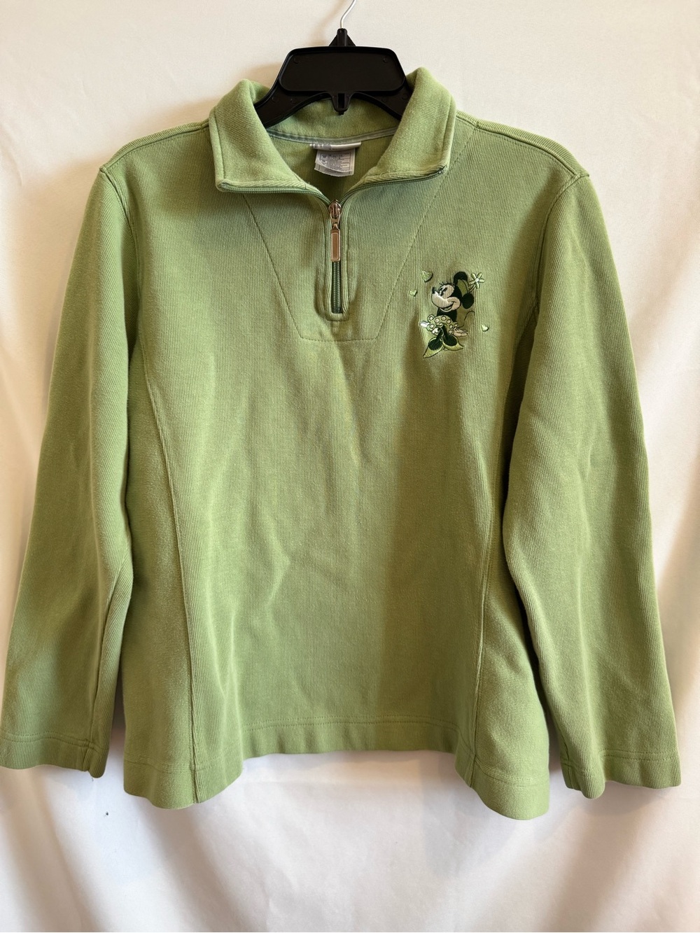Woman’s Disneyland Resort Green 1/4 Zip Sweater Minnie Mouse